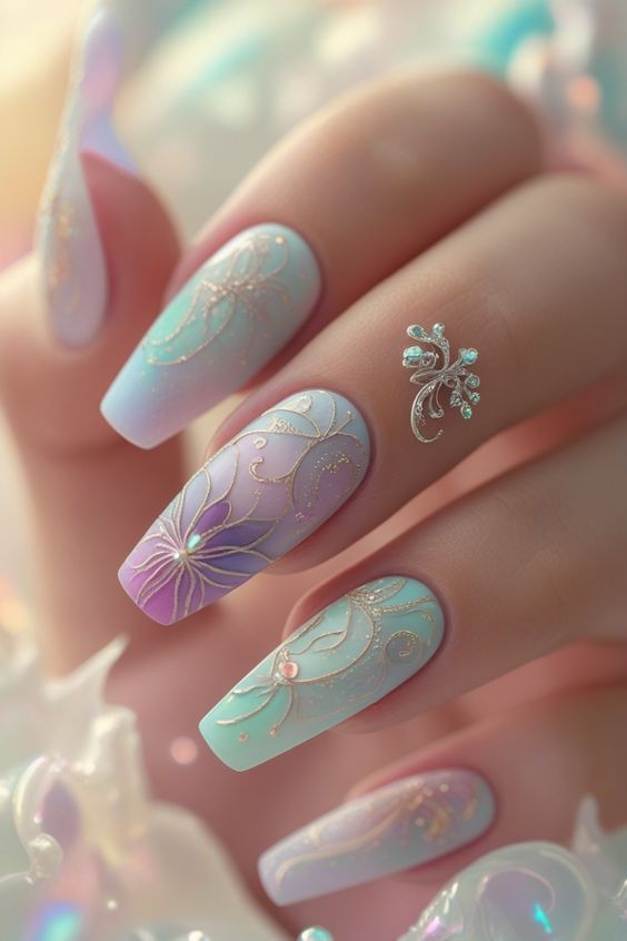 10 Enchanted Nails That Feel Magical, Sparkly & Fairy Tale-Ready - Whimsical Floral Fantasy