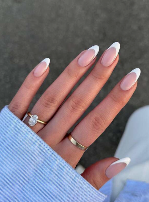 10 French Nails Almond Shape Looks That Are Classy, Chic & Very Now - 10. Classic White French