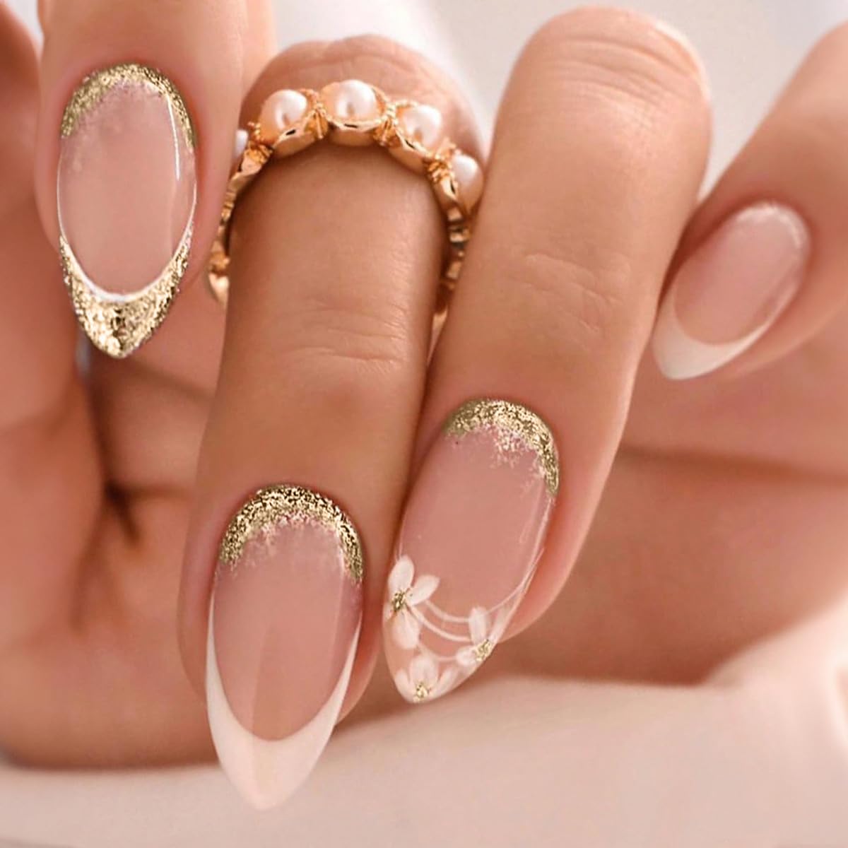 10 French Nails Almond Shape Looks That Are Classy, Chic & Very Now - 5. Gold Glitter Accents