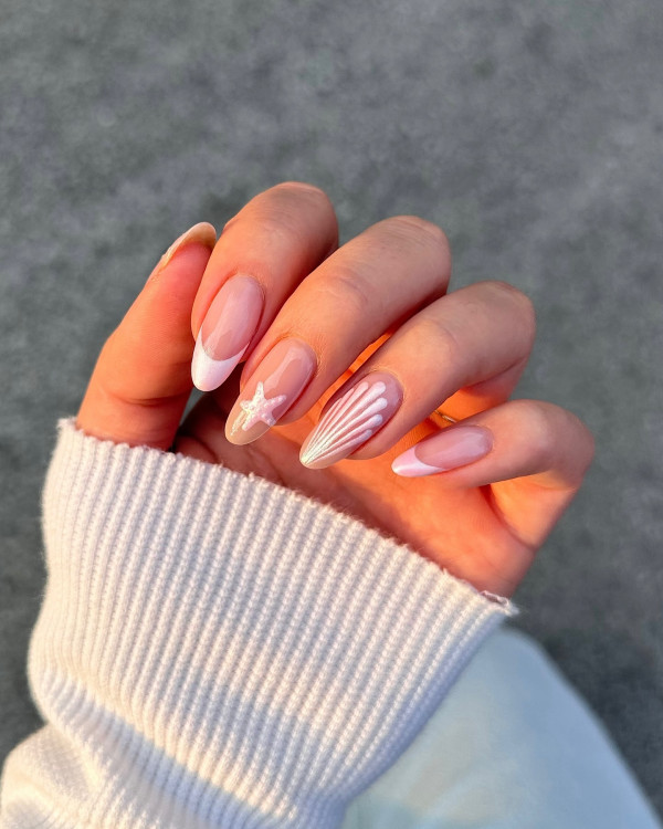 10 Soft Girl Almond Nails to Try This July 🌸 | Pretty & Feminine Summer Designs - 10. Seashell Elegance