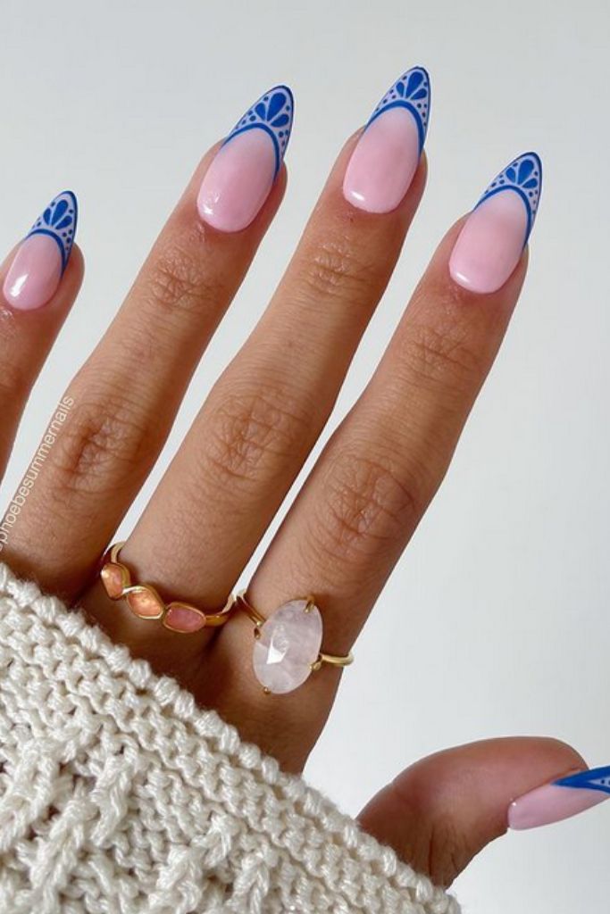 10 Soft Girl Almond Nails to Try This July 🌸 | Pretty & Feminine Summer Designs - 5. Bold Blue Tips
