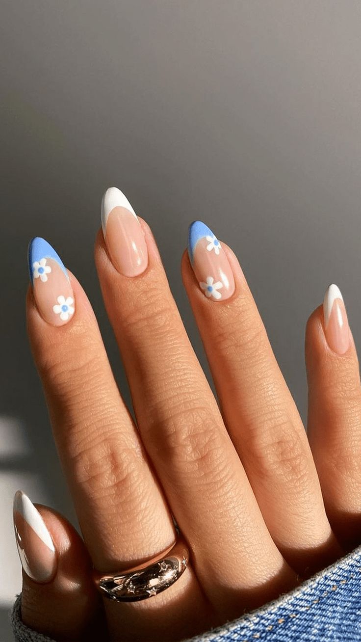 10 Soft Girl Nail Ideas That Are Pinterest-Perfect - Blue and White French Tips