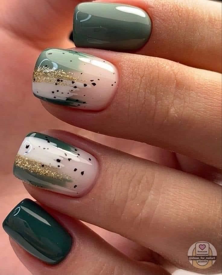10 Squoval Nail Art Ideas That Are Clean, Classy & Totally Trending - 3. Earthy Tones with Gold Accents