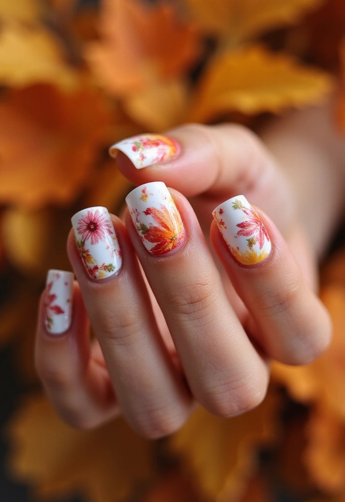10 Stunning Botanical Nail Art Ideas to Transition from Late Summer to Fall (You Won't Believe #5!) - 4. Warm Sunset Blooms