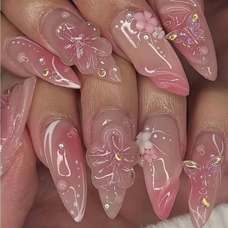 10 Sweet & Sparkly Pink Nails That Are Total Eye Candy - You’ll Adore #4! - 6. Floral Accents