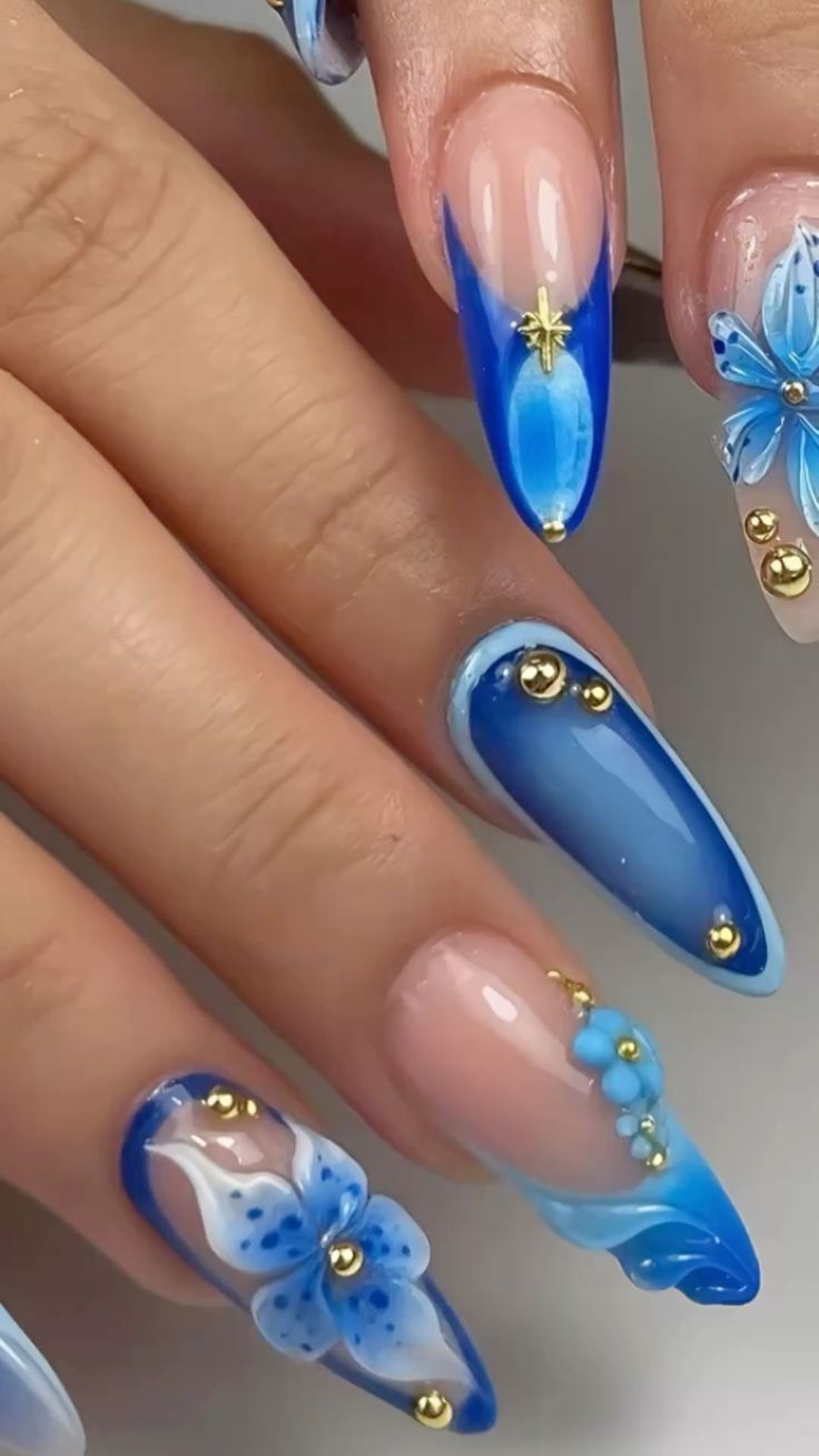 11 Blue Butterfly Nail Ideas That Are Delicate, Dreamy & Trending on Pinterest - Classic Blue and Glam
