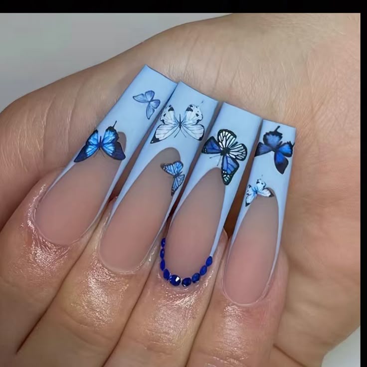 11 Blue Butterfly Nail Ideas That Are Delicate, Dreamy & Trending on Pinterest - Sparkling Starry Night