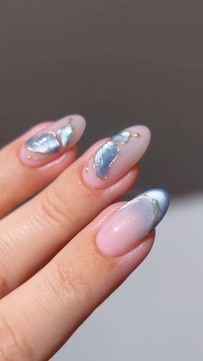 11 Blue Butterfly Nail Ideas That Are Delicate, Dreamy & Trending on Pinterest - Subtle Pastel Butterfly Charm