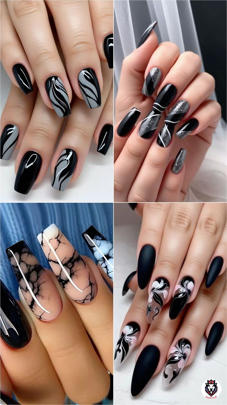 11 Chic Black Nail Designs That Aren’t Basic - Marble Magic