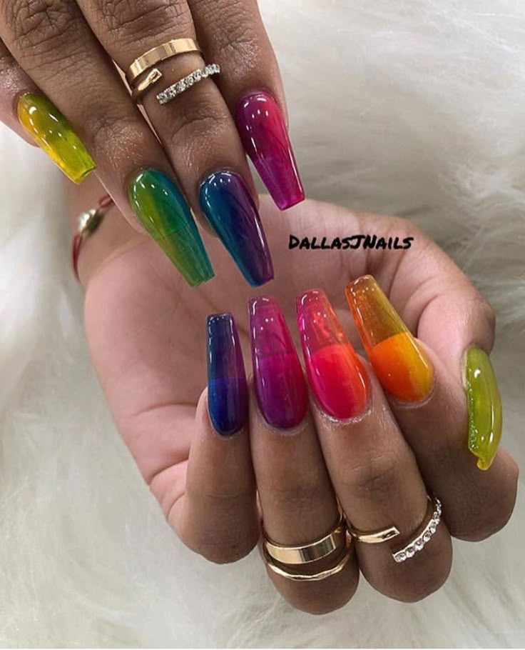 11 Jelly Nails That Look Juicy, Glossy & Totally 2025-Approved - 3. Rainbow Melt
