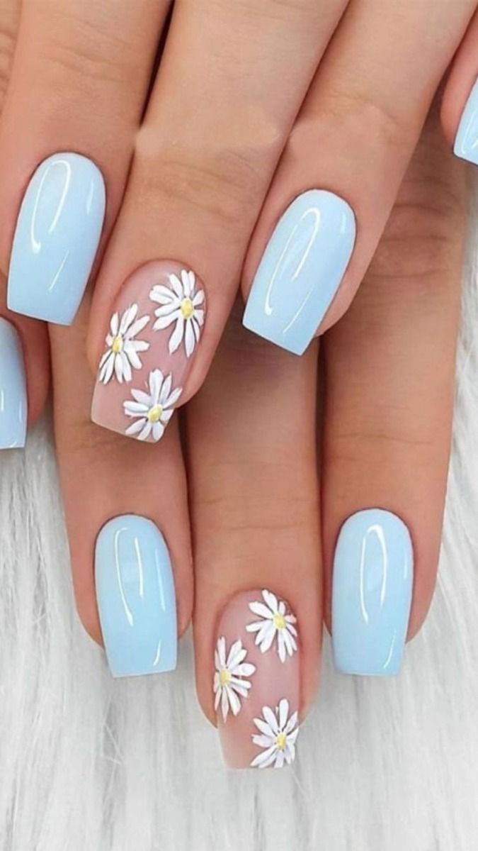 11 Simple Edgy Nails That Will Make You Stand Out (You Won't Believe #5!) - 1. Baby Blue & Daisy Delight
