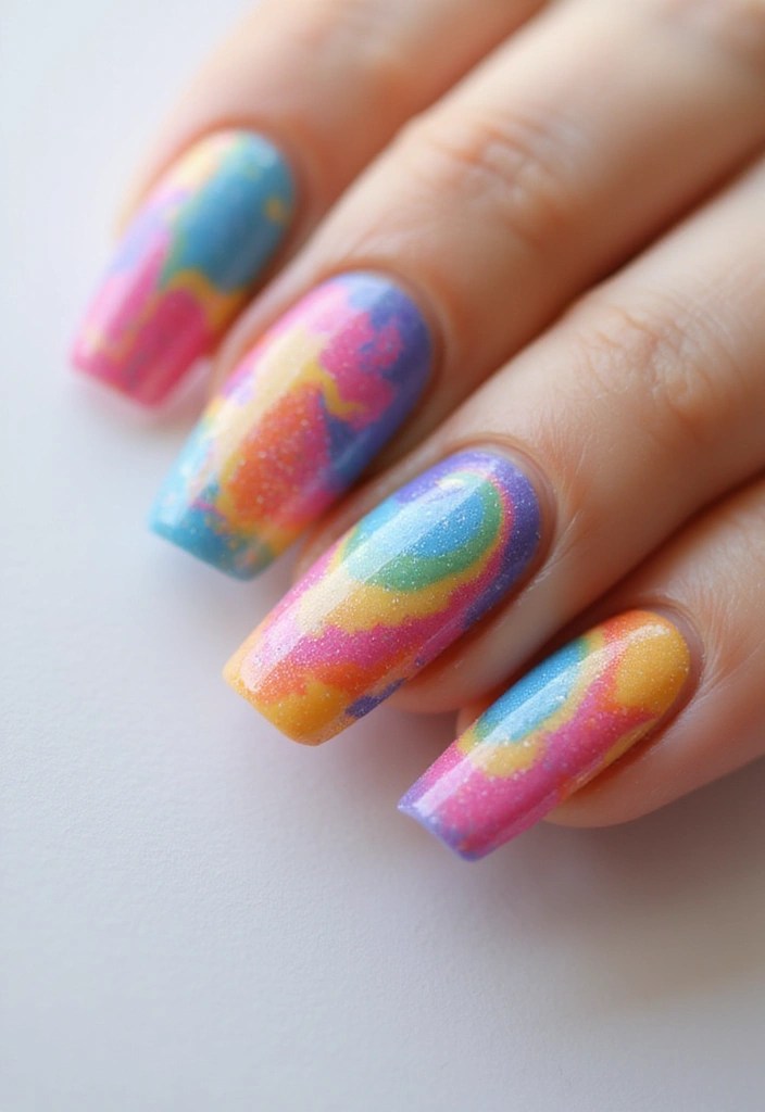 12 Vibrant Summer Nails Aesthetic Looks That Will Brighten Your Day (You’ll Love #6!) - 1. Rainbow Marble Mania
