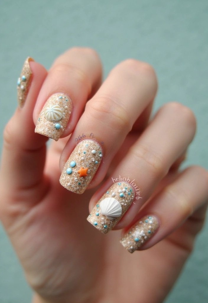 12 Vibrant Summer Nails Aesthetic Looks That Will Brighten Your Day (You’ll Love #6!) - 11. Glittery Seashells