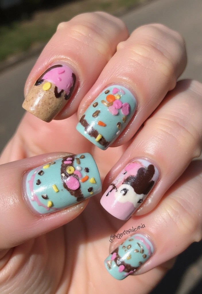 12 Vibrant Summer Nails Aesthetic Looks That Will Brighten Your Day (You’ll Love #6!) - 12. Sweet Ice Cream