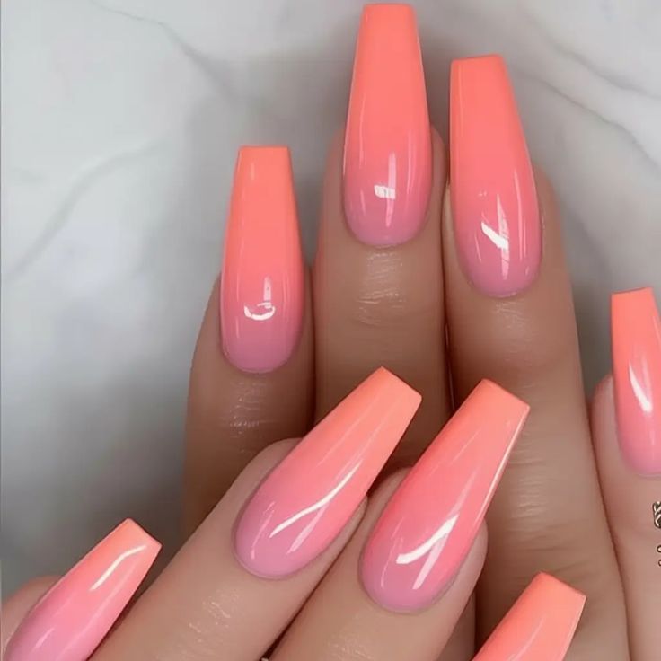 14 Coffin Summer Nails That Are Bold, Bright & Hotter Than July - Coral Ombre Delight