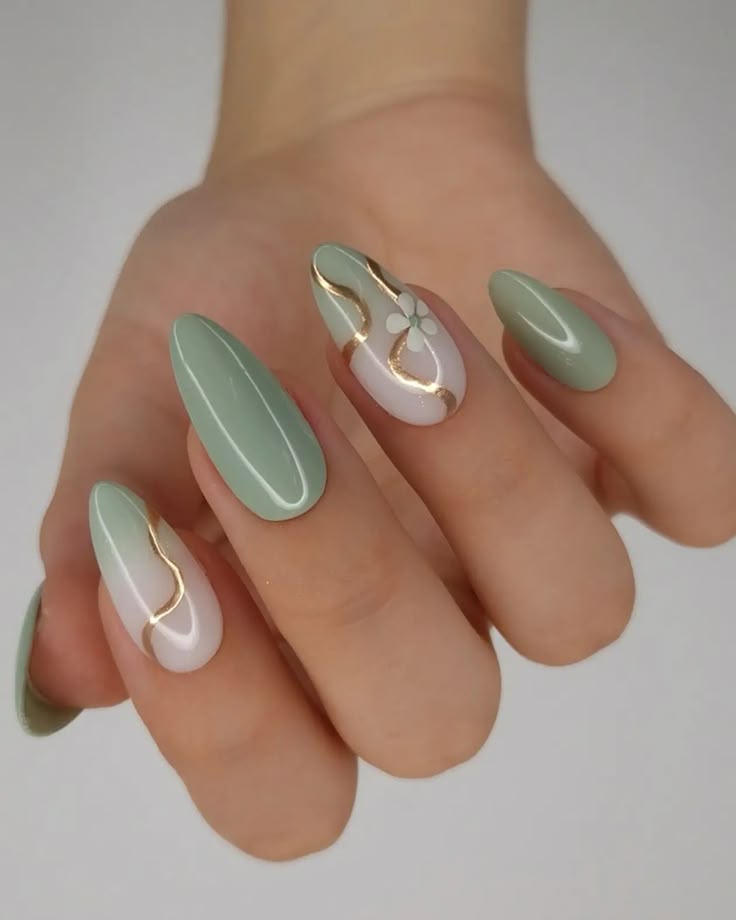 14 Sage Green Nail Ideas That Are Calm, Chic & Pinterest-Approved - Marble Effect