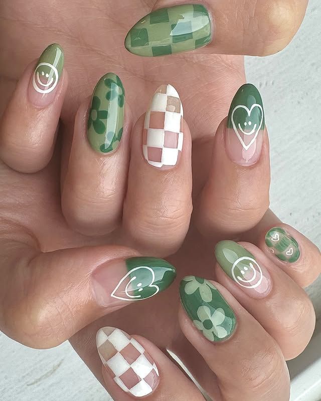 14 Sage Green Nail Ideas That Are Calm, Chic & Pinterest-Approved - Sage Checkerboard