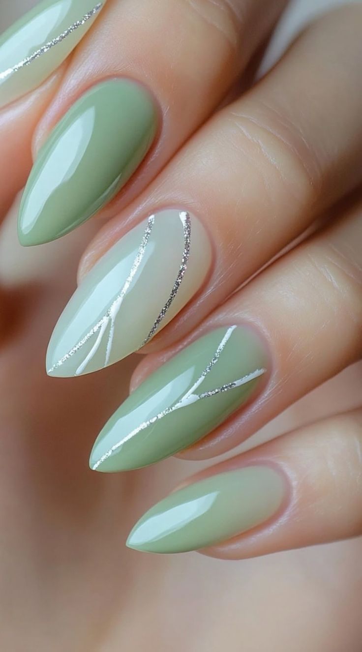 14 Sage Green Nail Ideas That Are Calm, Chic & Pinterest-Approved - Sage Green with Pearl Accents