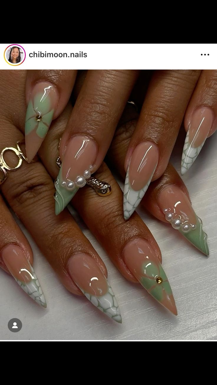 14 Sage Green Nail Ideas That Are Calm, Chic & Pinterest-Approved - Sage with Glitter Accents