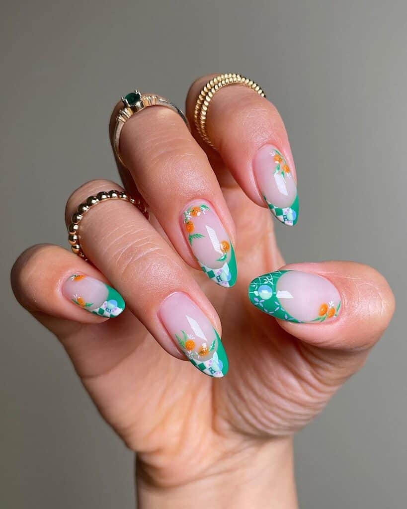 15 Summer Nails Aesthetic Ideas That Are Effortless, Colorful & Totally Insta-Worthy - Floral Burst with Green Highlights