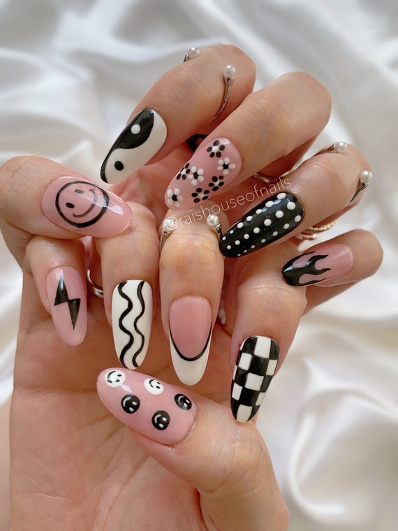 15 Summer Nails Aesthetic Ideas That Are Effortless, Colorful & Totally Insta-Worthy - Whimsical Black and White Patterns