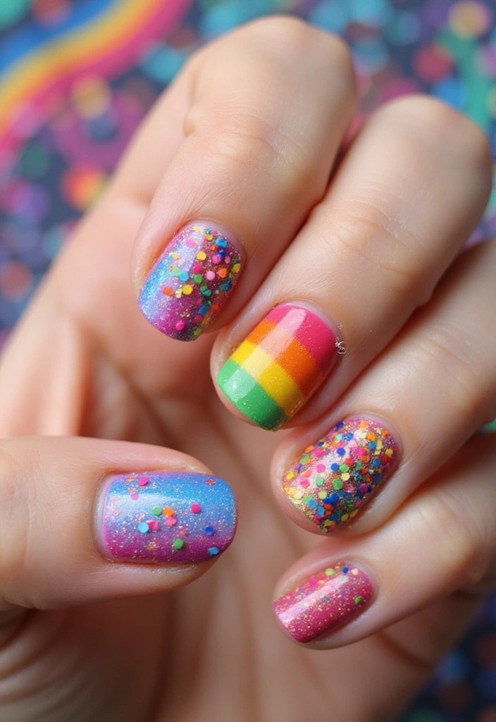 4 Quirky Nail Ideas That Will Make You Smile! - 1. Rainbow Confetti Delight