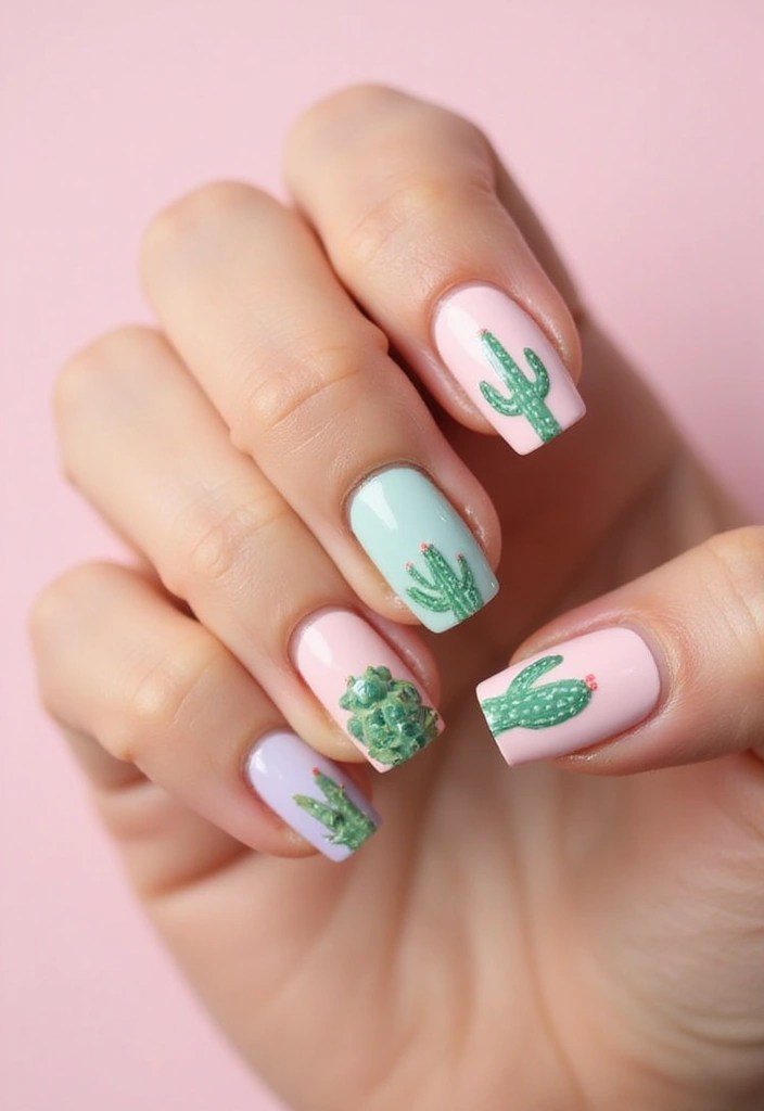 4 Quirky Nail Ideas That Will Make You Smile! - 2. Cute Cactus Garden