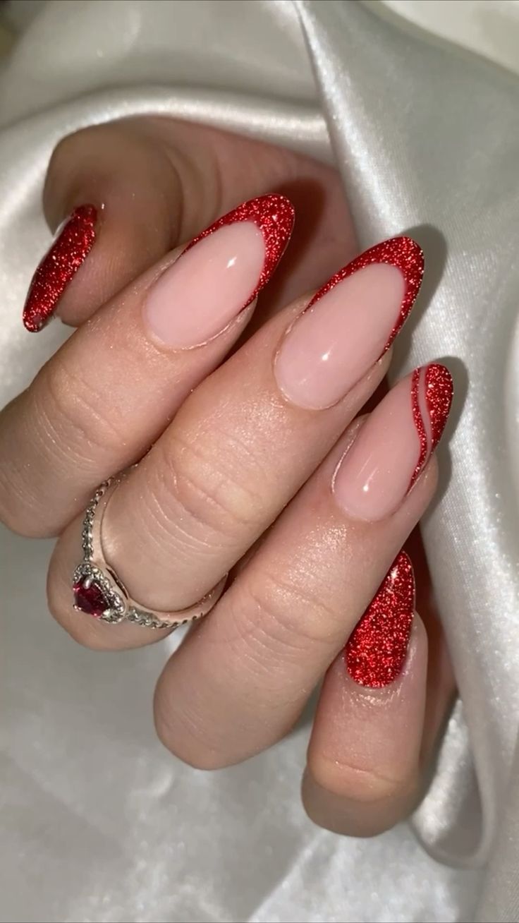5 Red Sparkle Nail Ideas That’ll Have You Shining Bright for Fireworks Season! - 1. Sparkling Red French Tips