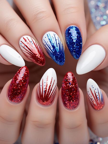 5 Red Sparkle Nail Ideas That’ll Have You Shining Bright for Fireworks Season! - 2. Fireworks Inspired Red Glitter