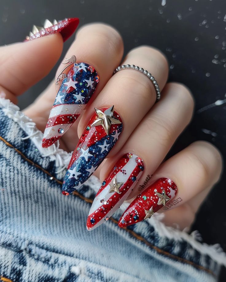 5 Red Sparkle Nail Ideas That’ll Have You Shining Bright for Fireworks Season! - 3. Starry Night with Red Accents