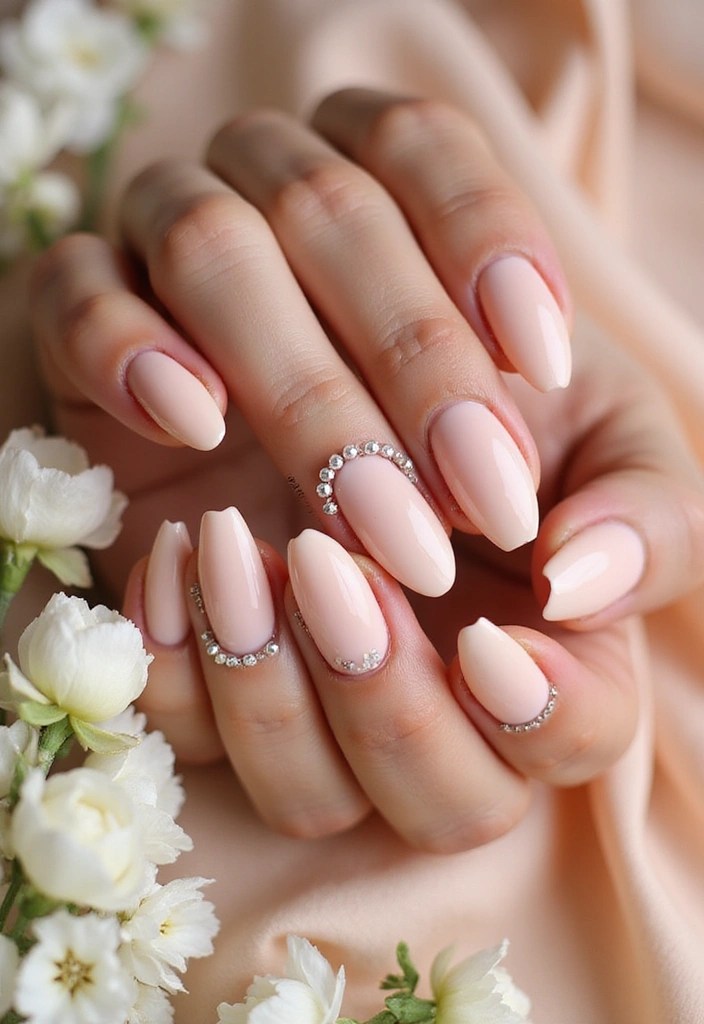 6 Demure BIAB Nail Ideas for an Elegant Summer Look 💅 - 1. Soft Peach with Pearl Accents