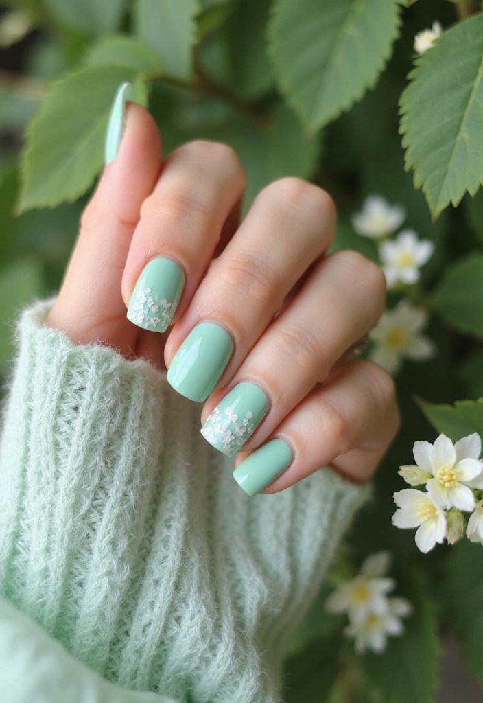 6 Demure BIAB Nail Ideas for an Elegant Summer Look 💅 - 3. Mint Green with White Floral Nail Art