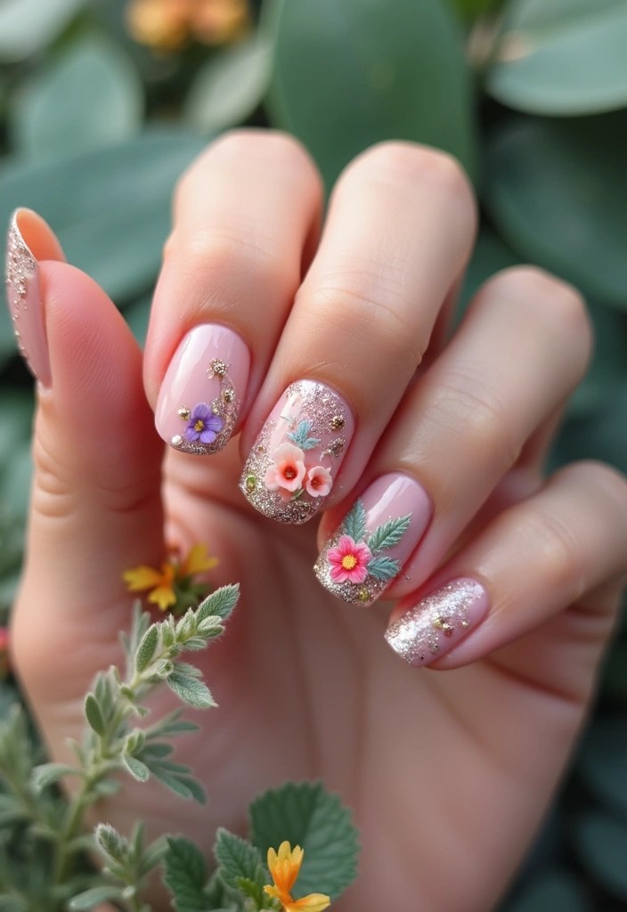 6 Fairy-Inspired Nails with Chrome & Glitter That Will Leave You Spellbound! - 6. Whimsical Garden
