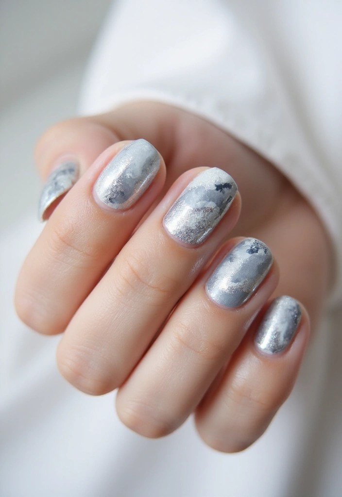6 Silver Nails That Sparkle Like Ice—Trendy & Ethereal - 5. Silver Watercolor Swirl