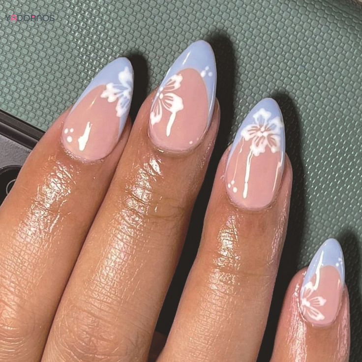 6 Stunning Blue Flower Nail Art Ideas You Need to Try Today! - 3. Soft Blue Ombre with Floral Tip