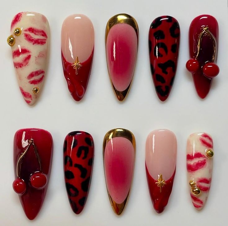 7 Bold Red Nails Chrome Designs That Are Sleek, Sexy & Statement-Making - Bold Red and Animal Print
