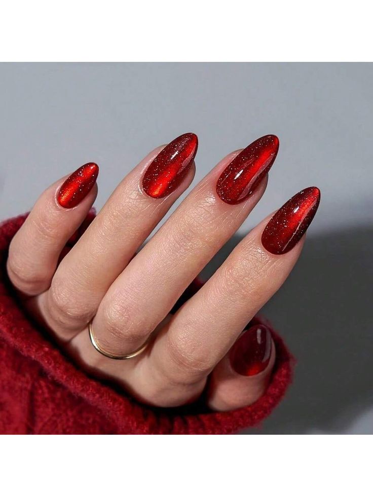 7 Bold Red Nails Chrome Designs That Are Sleek, Sexy & Statement-Making - Sparkly Red Glitter