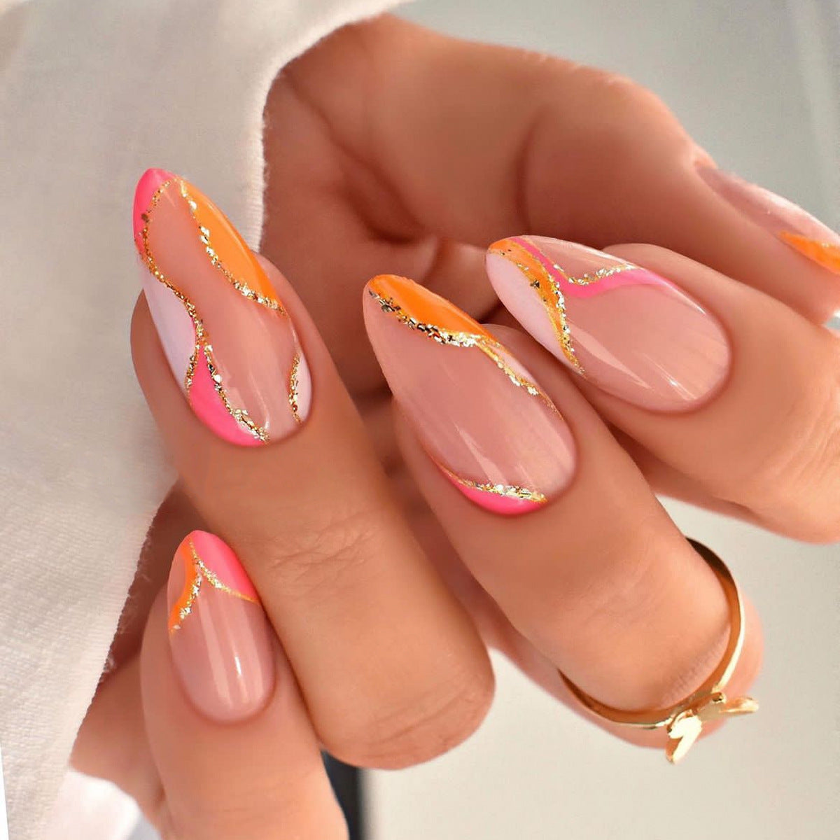 7 Summer Nail Colors You Need on Almond Nails 💛 - 4. Sunset Swirls