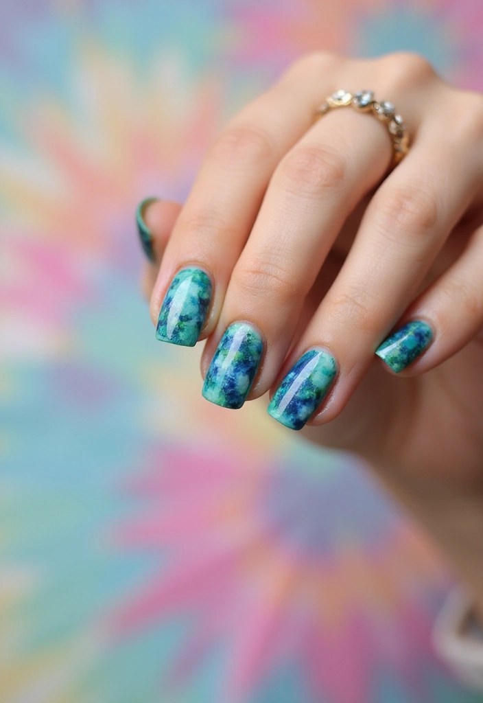 8 Blue Green Nails That Are Fresh, Fun & Totally Vibe With Summer - 3. Tie-Dye Delight