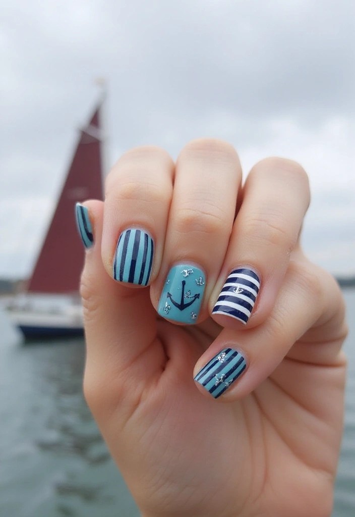 8 Blue Green Nails That Are Fresh, Fun & Totally Vibe With Summer - 5. Nautical Stripes