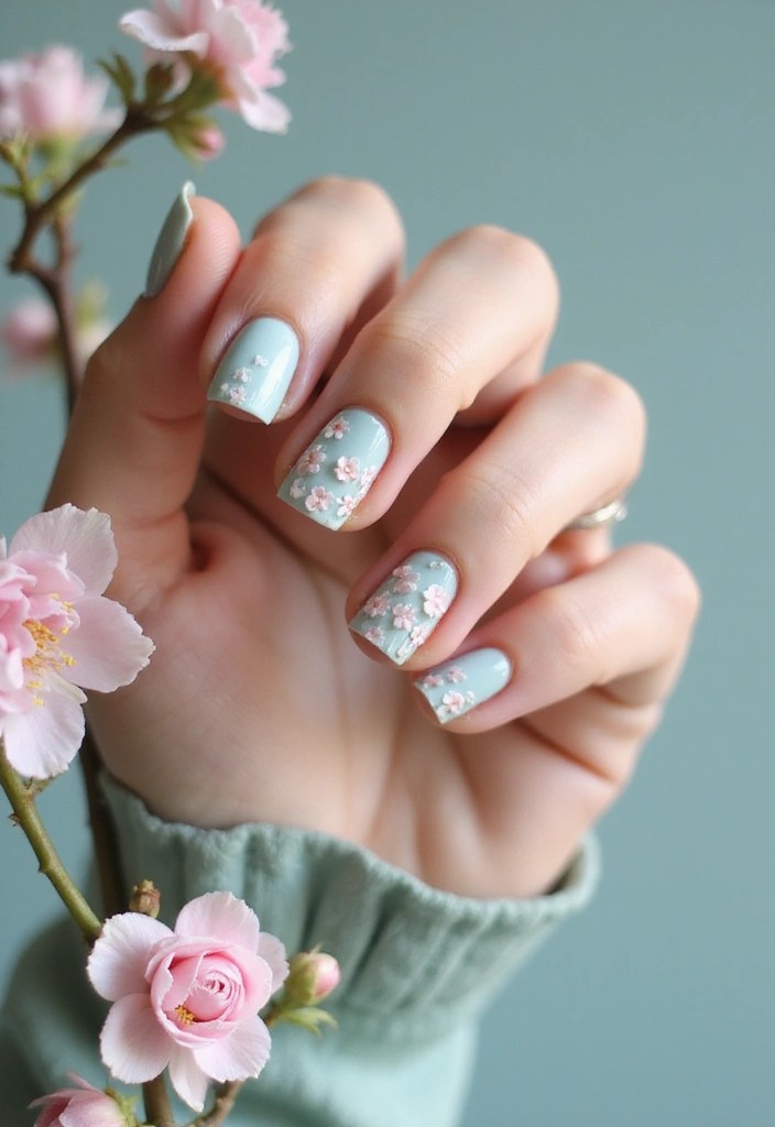 8 Blue Green Nails That Are Fresh, Fun & Totally Vibe With Summer - 7. Floral Accents