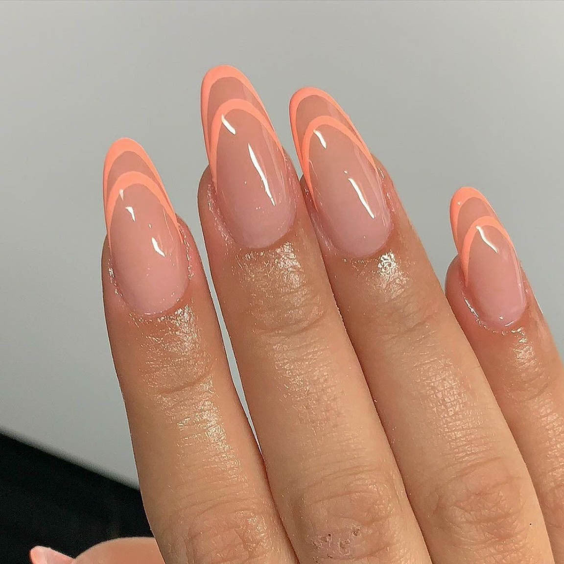 8 Peachy Summer Nail Ideas for Almond Shapes 🍑 - 2. Bold Peachy French Tips