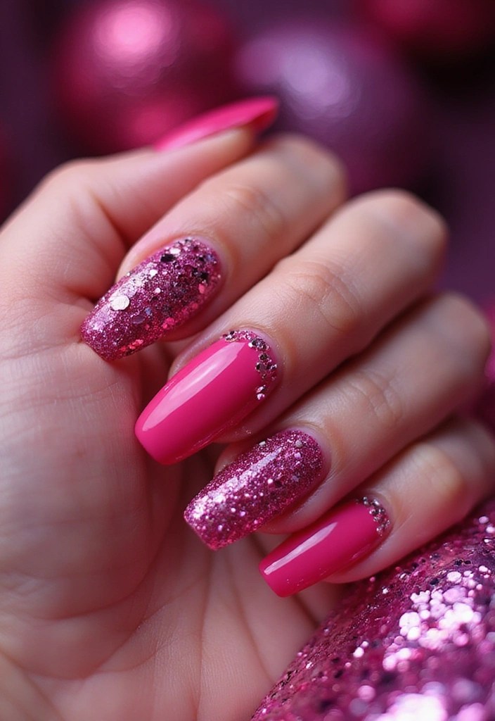 8 Pink Nails with Glitter That Are Sweet, Sparkly & Total Eye Candy! - 2. Hot Pink with Chunky Glitter