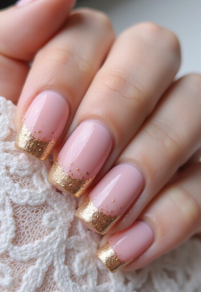 8 Pink Nails with Glitter That Are Sweet, Sparkly & Total Eye Candy! - 3. Blush Pink Ombre with Gold Glitter Tips