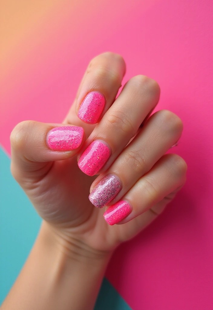 8 Pink Nails with Glitter That Are Sweet, Sparkly & Total Eye Candy! - 5. Neon Pink with Glitter Fade