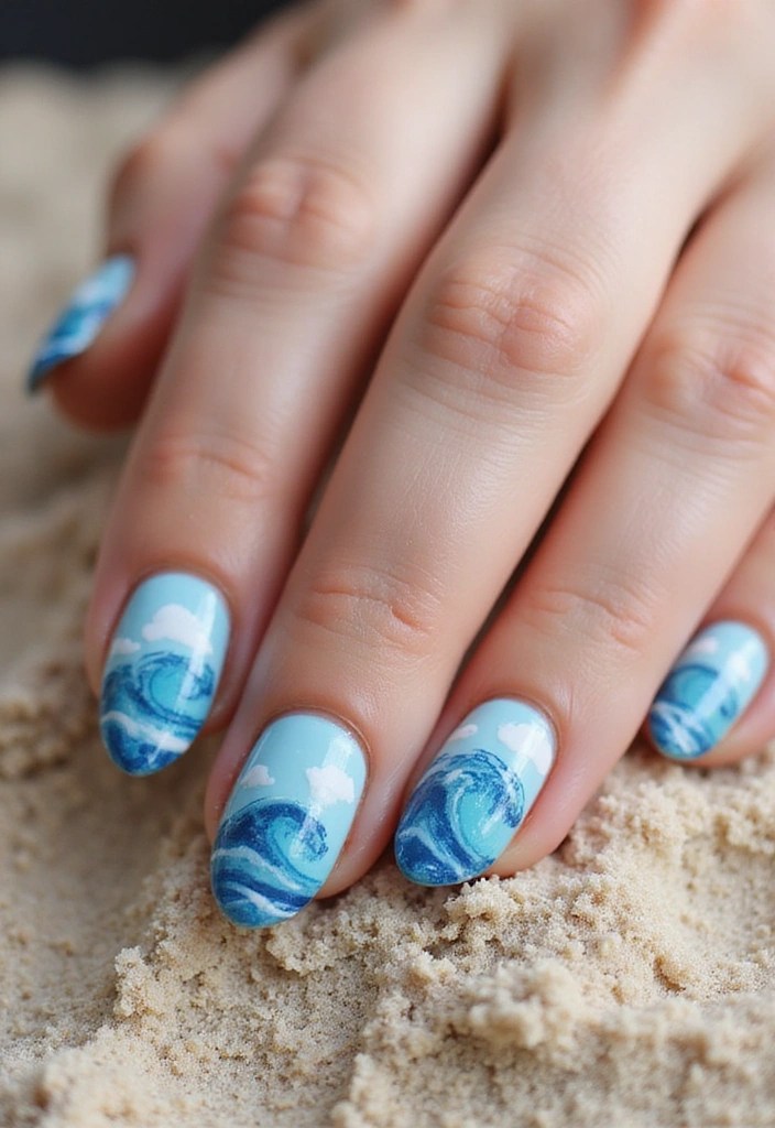 8 Pretty Nails Almond Summer Styles for Soft, Feminine Vibes - 6. Beachy Waves