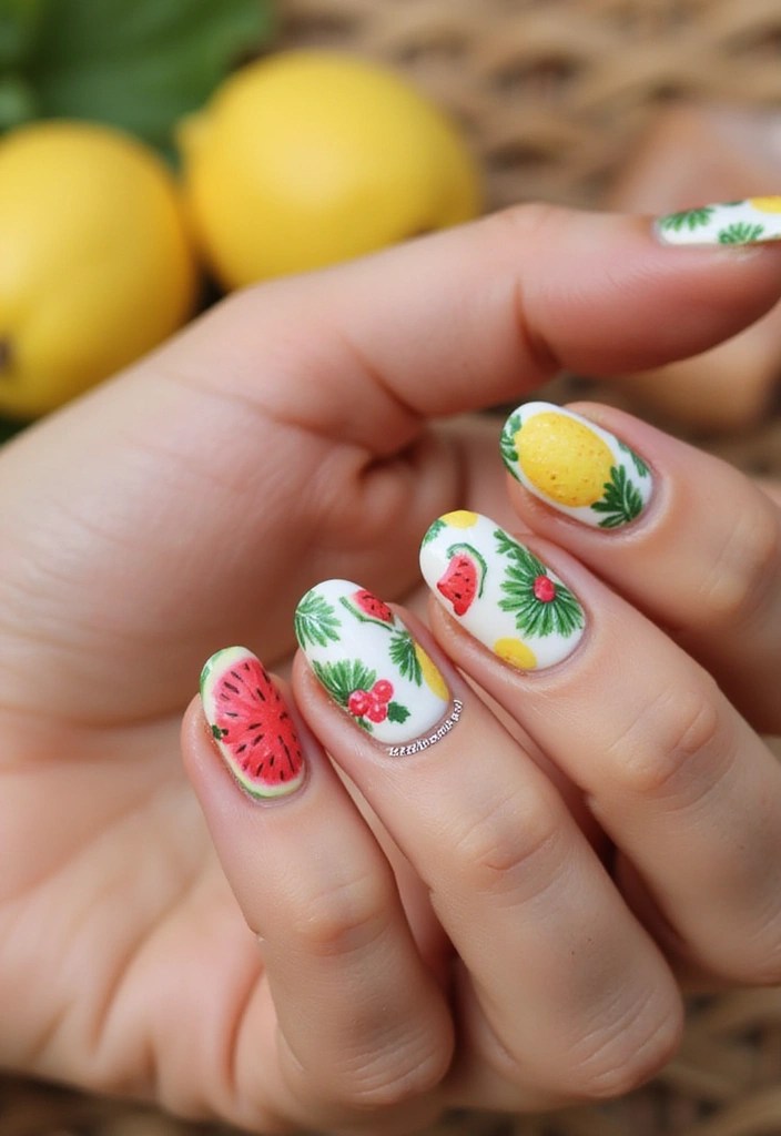 8 Pretty Nails Almond Summer Styles for Soft, Feminine Vibes - 7. Tropical Fruit