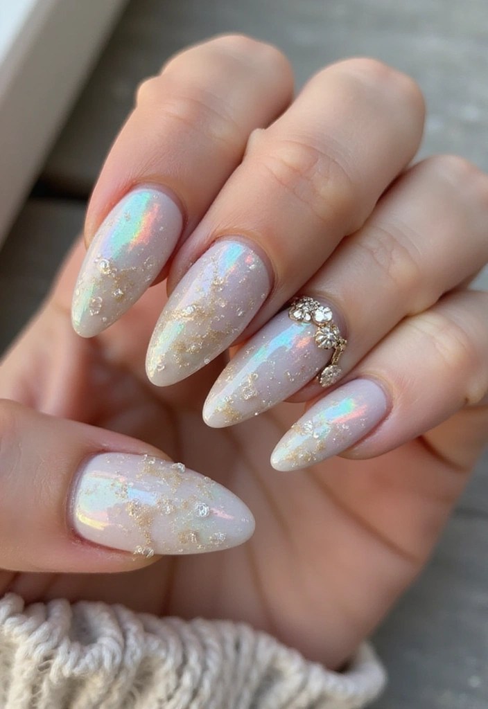 8 Pretty Nails Almond Summer Styles for Soft, Feminine Vibes - 8. Shimmering Seashells