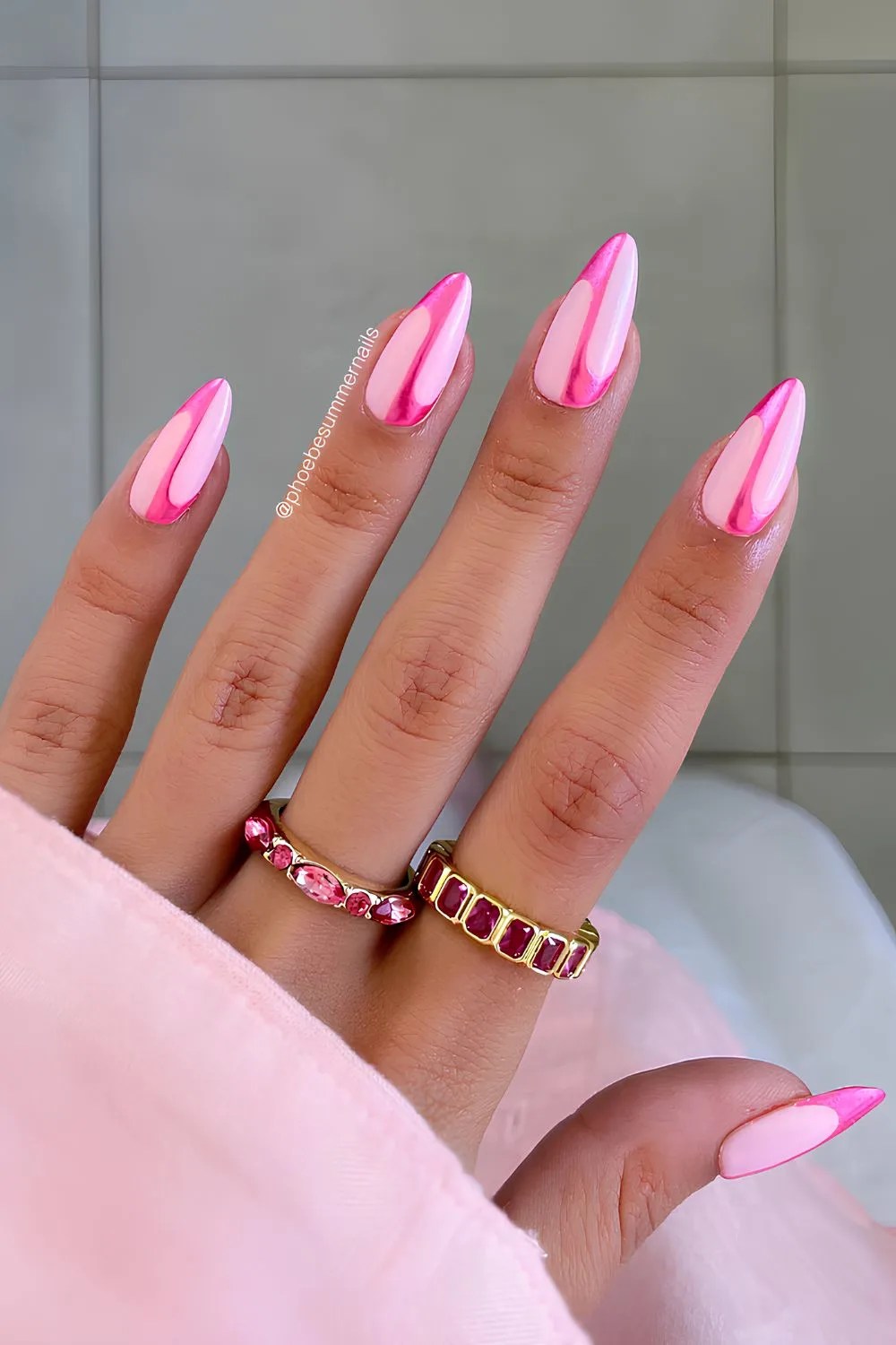 9 Stunning Summer Nails with Chrome & Pink That'll Have Everyone Asking Where You Got Them! - 1. Chic Dual-Tone Magic