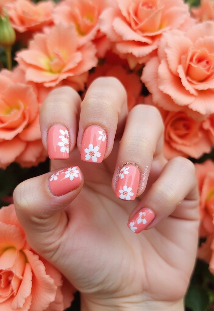 July Nail Inspo: 6 BIAB Designs That Look Like Natural Glam 🌷 - 5. Soft Coral with Delicate Florals